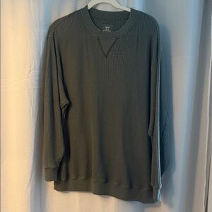 aerie Olive Green Waffle-Knit Crewneck Sweater